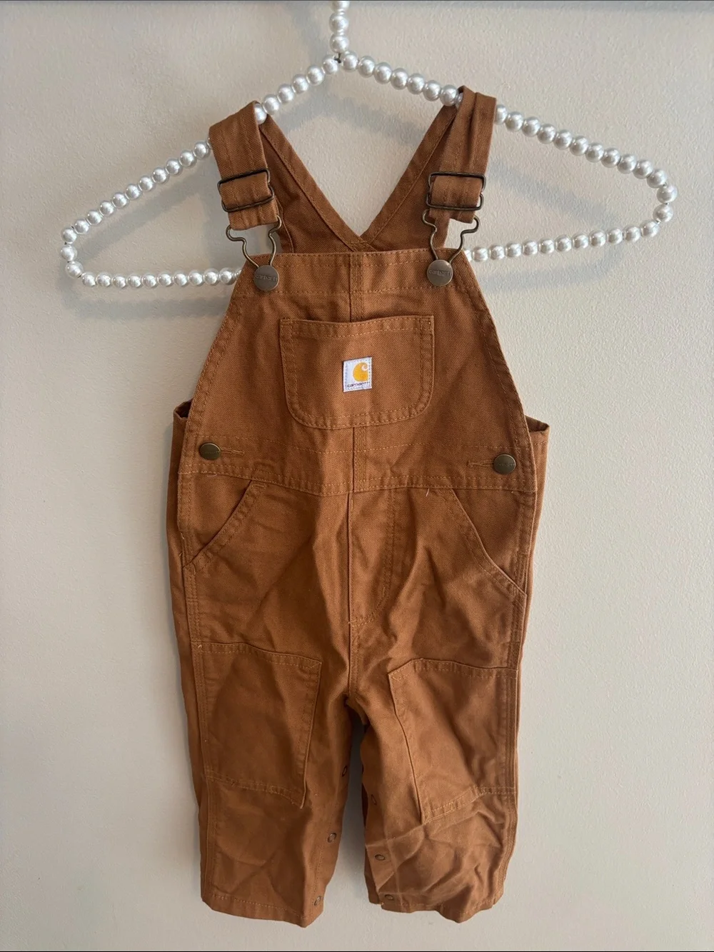 Carhartt Baby Overalls 18 Months Brown Duck Canvas Bib Double Knee Snap Crotch
